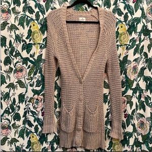 American Eagle Outfitters Long Knee Length V Neck Button Front Crochet Sweater